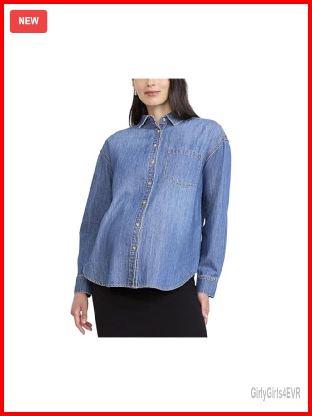 Denim Shacket Button Down Maternity Long Sleeve Tunic Top